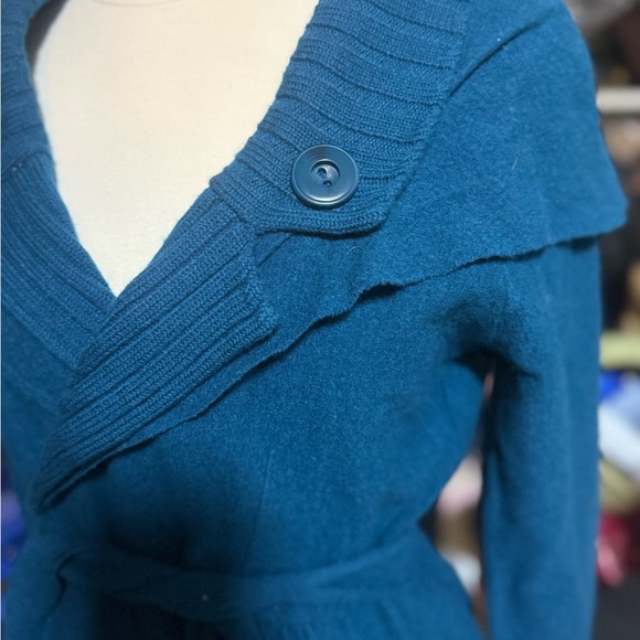 Sparrow Teal Cardigan with Belt and Button Accents - Picture 2 of 10